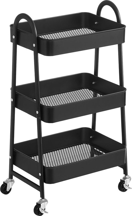 Rolling Trolley met 3 niveaus - Utility Cart - Opbergplank - Robuust stalen frame - 41,4 cm x 30,7 cm x 79 cm - Veelzijdige organisatieoplossingen van Lifewit