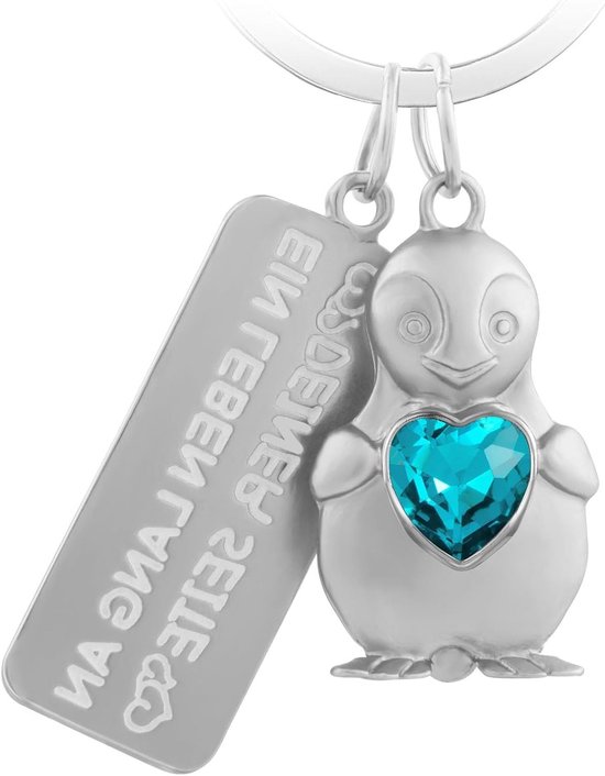 Romantische Sleutelhanger met Gravure "Ein Leben Lang an Deiner Seite", Gelukssymbool met Blauw Hartje voor Vriendin en Getrouwde Stellen, Persoonlijk Cadeau voor Liefde van Merkloos