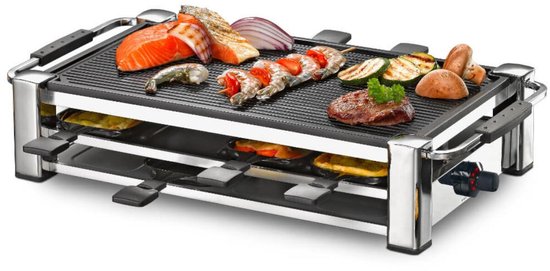 Rommelsbacher Raclettegrill RCC 1500 Mode - Gourmetset voor 8 personen - luxe raclette met omkeerbare grillplaat - antiaanbaklaag - inclusief pannetjes en spatels - 1500W - XXL snoer