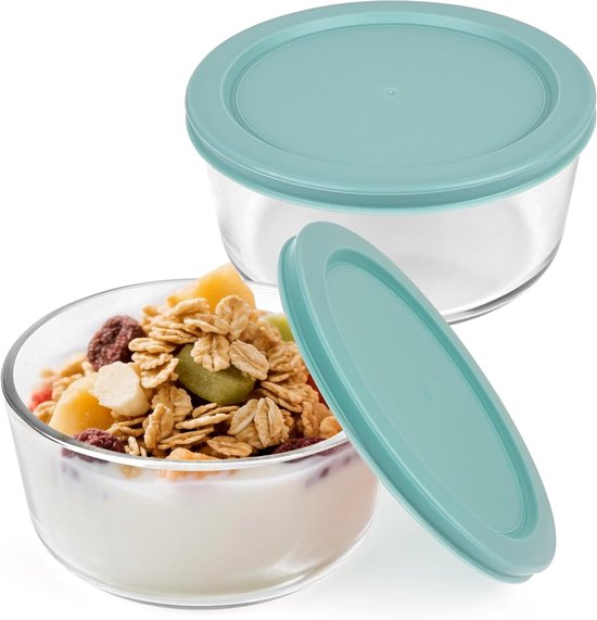 Ronde Glazen Yogurt Container Set van 2, Luchtdichte Bewaardozen voor Yogurt, Ideaal voor Maaltijdvoorbereiding en Probiotische Yogurt