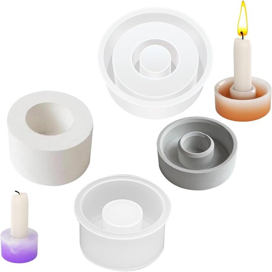 Ronde siliconen mallen voor kaarsenhouders, set van 2, ideaal voor het gieten van kaarsen en decoratieve accessoires van Merkloos
