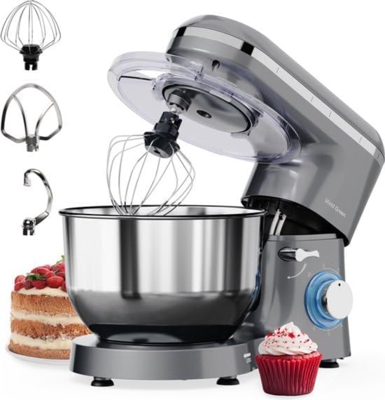RONN® Mixer met Mengkom - Keukenmachine - Mixer - 6 Liter Mengkom - Grijs - 39cm x 24cm x 32cm van Merkloos