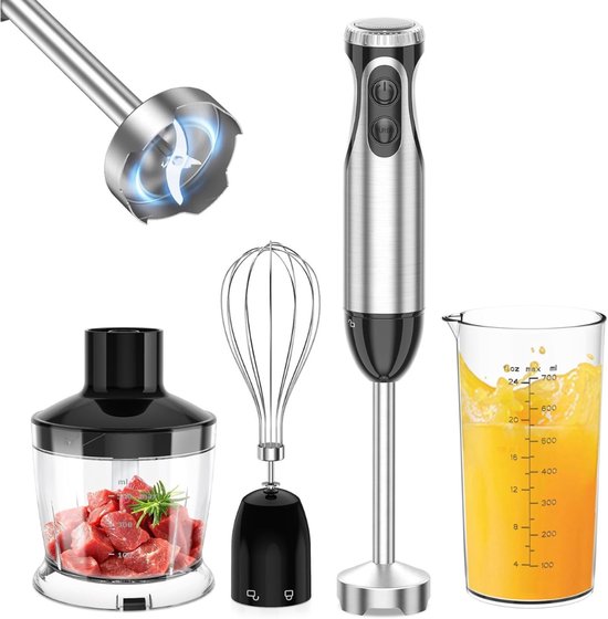 RONN® Staafmixer Set - 4-in-1 Handmixer 1000Watt - Hakmolen Roestvrij Staal – Handblender met Turbo – Zwart - 9cm x 9cm x 37cm; 1.24 kg van Merkloos