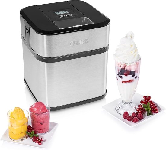 Roomijsmachine 1,5 Liter - Voor Roomijs, Frozen Yoghurt & Sorbet - Digitaal Display - Koelelement - Zilver - Ijs