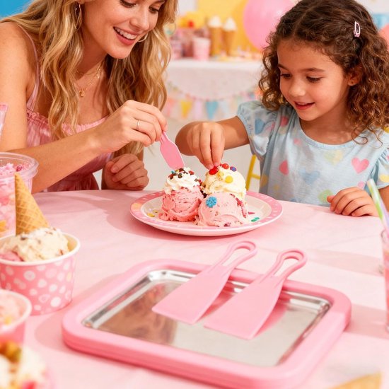 Roomijsmaker Plaat - Dessert Maker - Snel Desserts Maken - Direct Koelend Oppervlak - Compact Ontwerp - Roze