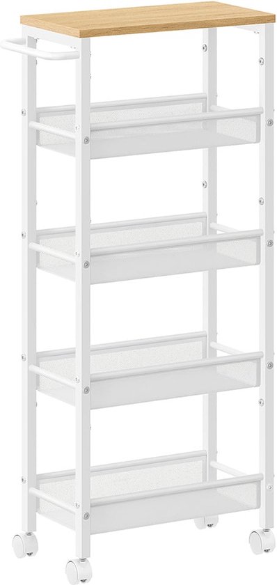 Rootz Trolley met 5 niveaus - Rolwagen - Gereedschapswagen - Spaanplaat en staal - 22 cm x 45,4 cm x 99,6 cm - Eikenwit - 4,5 kg - Capaciteit 25 kg van Rootz