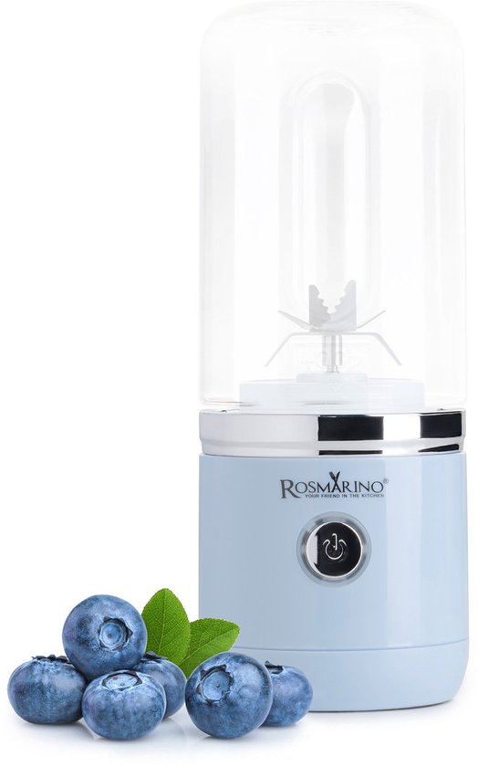 Rosmarino Portable Blender - To go - Mini Blender - Draadloos - 400 ml - 150W - Babyblauw van Rosmarino