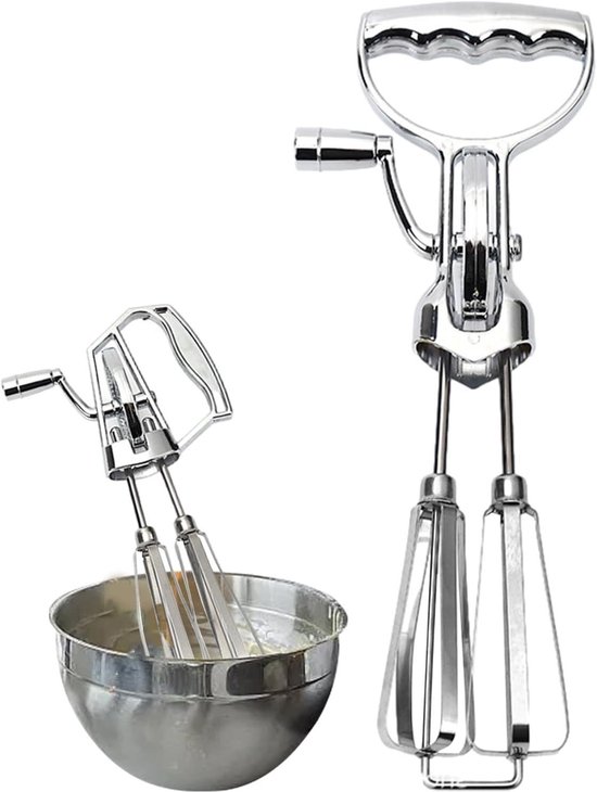 Roterende eiermixer - Handmixer garde - Bakken en mixen - Dubbele garde ontwerp - 31 cm lengte - Grijs van Merkloos