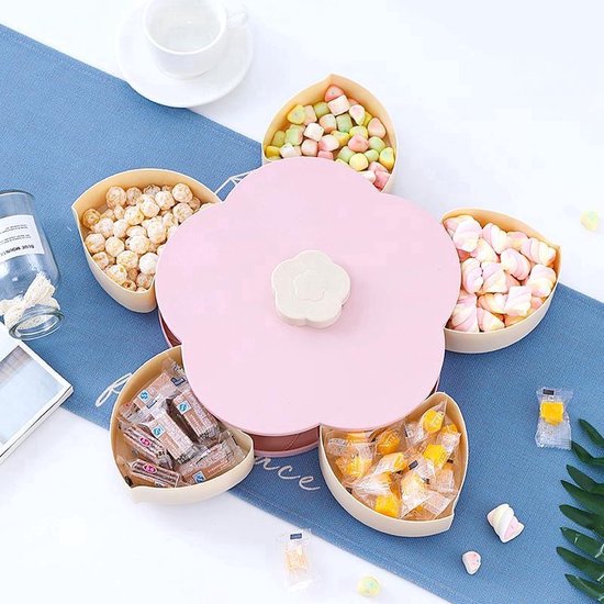 Roterende Sieraden organizer - Container snoep - Snoepdoos - Nootjes Hapjes Borrel Snackbox - Healthy High Tea Box - 22 cm - Bloem opbergdoos van Merkloos