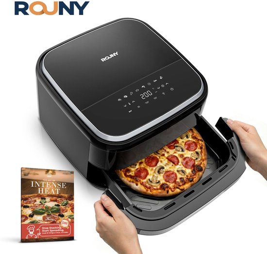 ROUNY Airfryer 11-in-1 - Heteluchtfriteuse 2200 W voor 12 Inch Pizza - Dubbele Verwarming en 2 Ventilatorsnelheden - Kijkvenster met Binnenverlichting - 40-230 °C