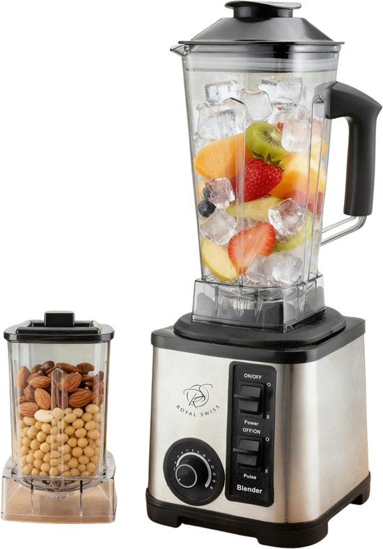 Royal Swiss Blender 2000W – RVS Behuizing – 2.0L Kan – RVS Messen – Inclusief Grinder – Meerdere Snelheden van Royal Swiss