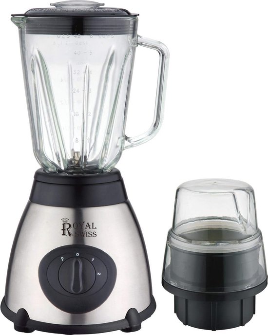 Royal Swiss Blender, Mengkraan van roestvrij staal + glas, 1000 W, 3 Standen - Anti-Slip - 230V - 50Hz van Merkloos