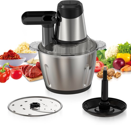 Royal Swiss® Hakmolen 1000W - Extra Krachtige Food Chopper 3.0L - RVS Kom & Dubbele Messen - Snel & Stil