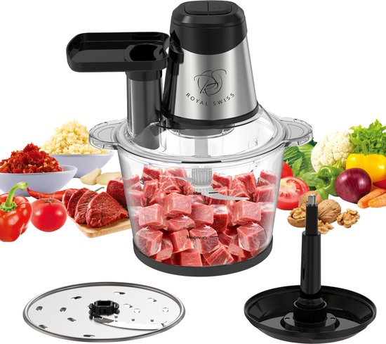 Royal Swiss® Hakmolen - Food Chopper –1000W - 3Liter - RVS - 2 Snelheden - 4 Messen