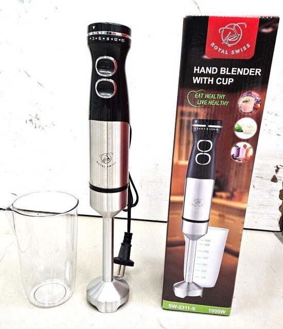 Royal Swiss hand blender met beker 1000W SW-2311-S van Royal Swiss