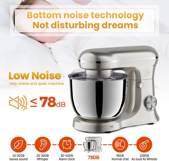 Royal Swiss Keukenmixer 5L Crème - 10 Snelheden + Pulse - 1500W - Planetaire Mengfunctie - Inclusief Deeghaak, Menghaak & Garde - RVS Mengkom van Royal Swiss