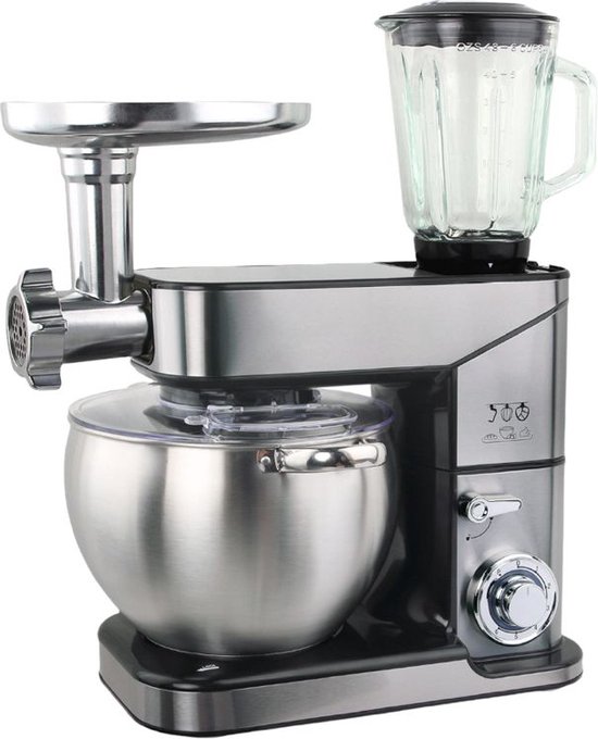 Royal Swiss Multifunctionele Keukenrobot 12L met Blender en Vleesmolen - 3-in-1 Krachtige Keukenmachine 2000W - Silver - Foodprocessor - Met Accessoires van Merkloos
