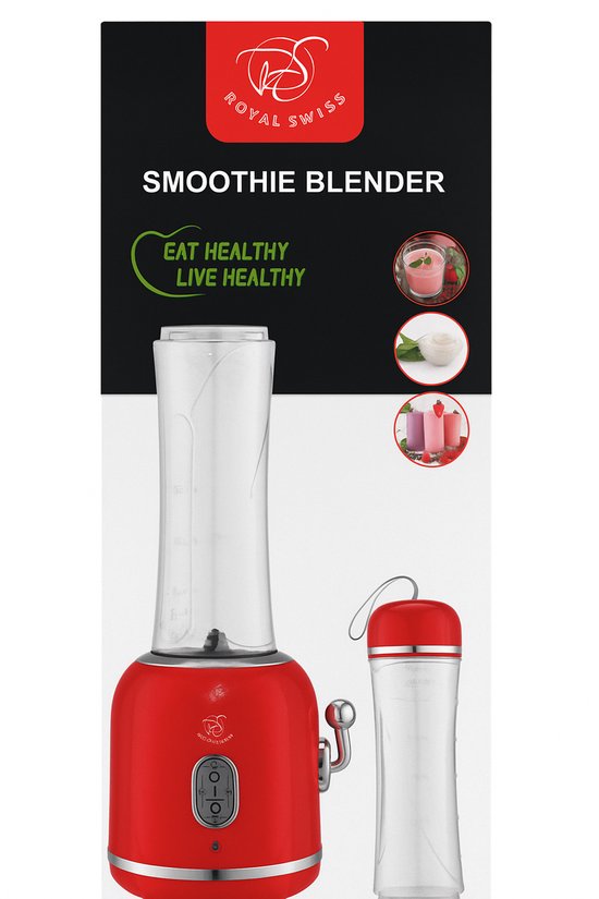 Royal Swiss® Smoothie Blender 300W – 600ml Drinkfles To-Go – Krachtige Mini Blender – RVS Messen – Compact & Ideaal voor Smoothies, Shakes en Sport van Merkloos