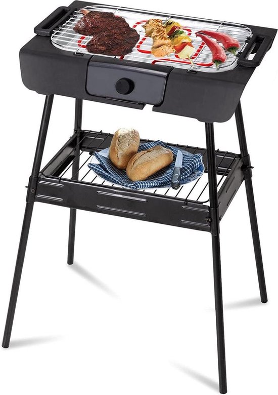 Royalty Line Elektrische Barbecue - Indoor en Outdoor BBQ - Tafelgrill - Elektrische Grill - Grill Oppervlak 40x24 cm - 2000W - Met Stand - Zwart van Royalty Line