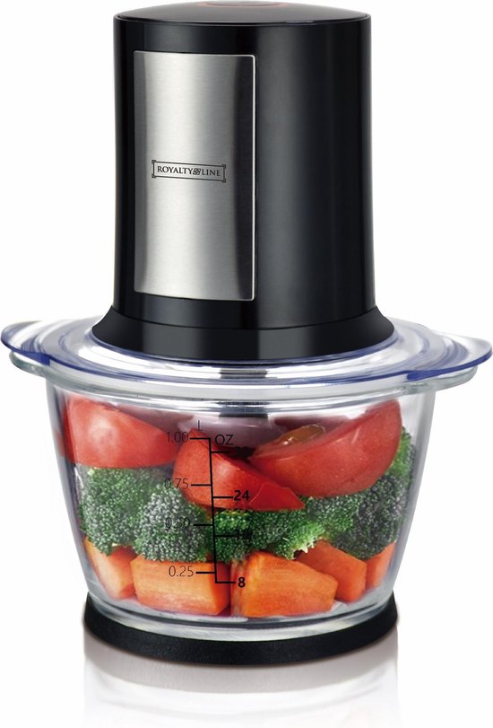 Royalty Line Elektrische Hakmolen - Groentesnijder - 1 Liter - Chopper - RVS - 2 Snelheden - 300W - Foodprocessor Met RVS Kom - Mandoline - Hakmolen Elektrisch - RVS van Royalty Line