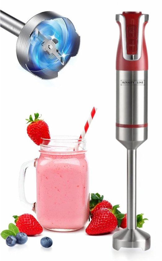 Royalty Line® ESTM800 Staafmixer - Krachtig Motor - 800W - RVS - Blender - Handmixer - Met 20 Snelheidsinstellingen en Turbo Functie - Rood van Royalty Line