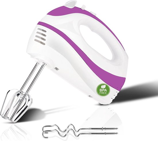 Royalty Line® HM250T Handmixer - 300W - Mixer Met 5 Snelheidsinstellingen en Turbofunctie - Kloppers & Garde - Wit / Paars van Merkloos