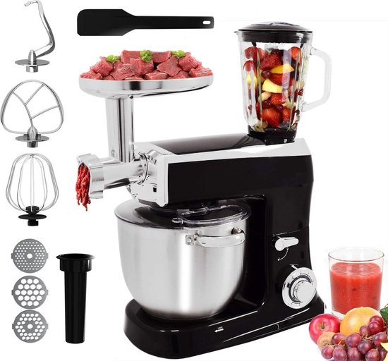Royalty Line® PKM2100BG Keukenmachine - Keukenrobot - 2100W - Foodprocessor met Blender en Vleesmolen - Mengkom 7.5 Liter - Zwart van Royalty Line