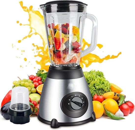 Royalty Line SME600 Blender - Smoothie Blender Met Grinder - 800W - 1.5 Liter - 3 Snelheden - RVS Met Glazen Kan - Blender To Go - Zilver van Royalty Line