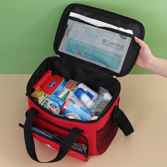 Ruime Medicijnentas 14L - XXL Eerste Hulp Tas met Handvat en Schouderband, Waterdicht voor Thuis, School, Auto, Reizen, Kamperen en Wandelen - Rood, 30 x 23 x 20 cm