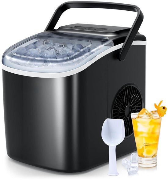RUX® Ijsblokjesmachine - Zelfreinigende Ijsblokjesmaker - Kleine Ijsblokjesmachine - Zwart - 23cm x 30cm x 30cm; 6.2 kg van Merkloos