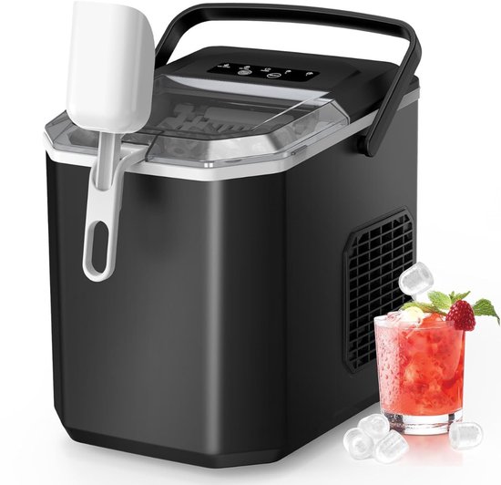 RUX® ljsblokjesmachine - Zelfreinigende Ijsblokjesmaker, Ijsblokmaker - Draagbaar met Handvat - Zwart - 23cm x 29cm x 30cm; 6.5 kg van Merkloos