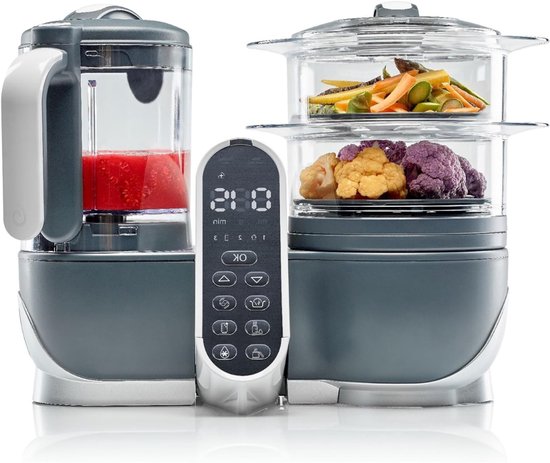 RUX® Stoomkoker baby - Stomer en Blender - 6-in-1 Multifunctionele Baby Cooker - Multifunctionele Robot Cooker - Babyvoeding Maker – Foodprocessor – 0,7 Liter Capaciteit - Grijs - 39cm x 25cm x 32cm