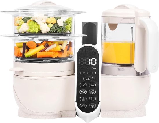RUX® Stoomkoker baby - Stomer en Blender - 6-in-1 Multifunctionele Baby Cooker - Multifunctionele Robot Cooker - Babyvoeding Maker – Foodprocessor – 2 Liter Capaciteit- Beige - 22cmx 28cm x 38cm van Merkloos