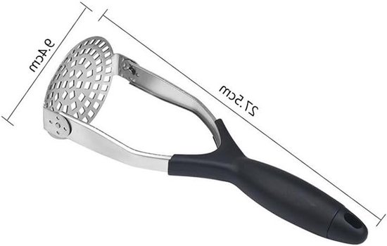 RVS Aardappelstamper voor Romige Aardappelpuree, Groenten Pesten en Keukenaccessoires, Vaatwasserbestendig (27.5 x 9.5 cm)