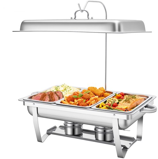 Rvs Chafer Met Deksel Roll Top Chafing Schotel Voedselwarmer Kit Voor Partijen Buffetten Banketten Diners