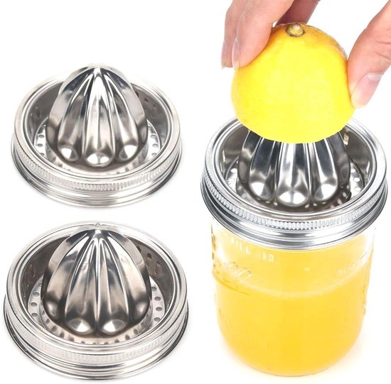 RVS deksel voor mason can juicer (2 stuks), citrus ruimer, voor brede mond mason can juicer met handbediende citrus juicer. van Merkloos
