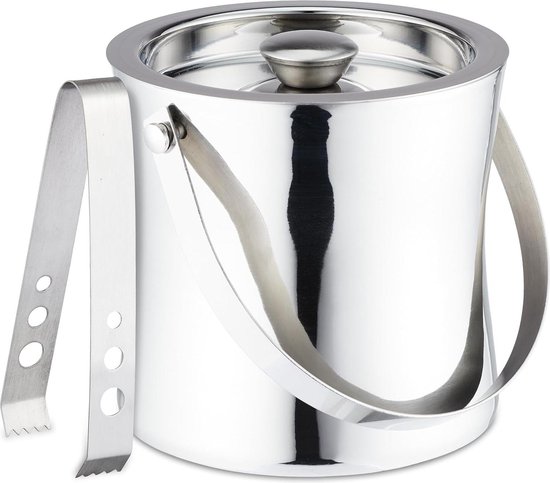 RVS dubbelwandige ijsemmer met deksel en tang - 15 liter - zilver van RV