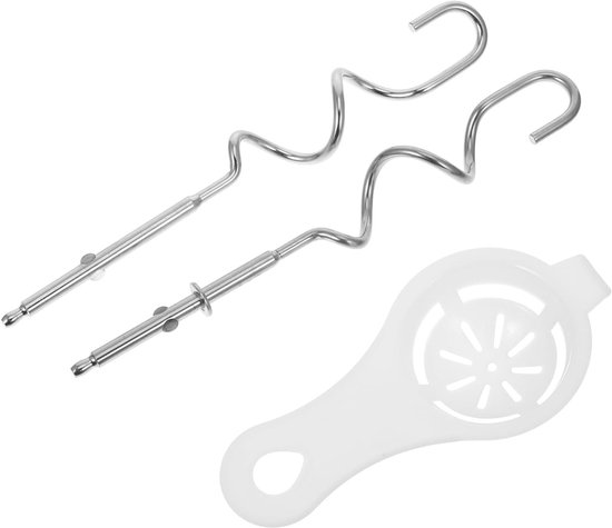 RVS handmixer accessoires set met deeghaak en eischeider voor efficiënt mixen en schoonmaken, ideaal voor elke keuken van Merkloos