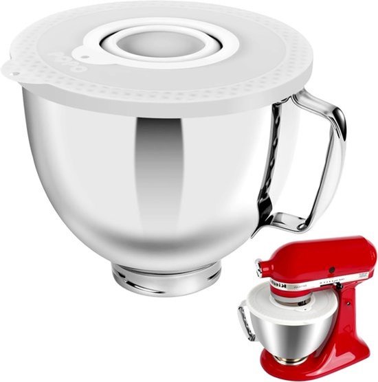 RVS-mengkom - Kom voor keukenmachine - Voor bakken en mixen - Speciaal ontworpen - 5 liter inhoud - Met deksel van RVS