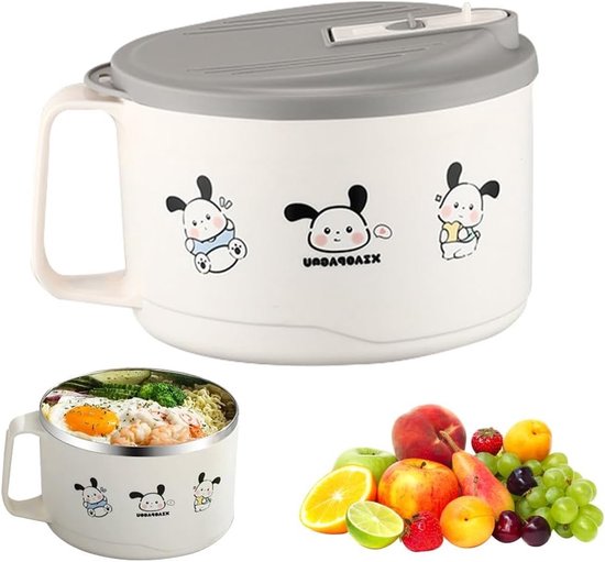 RVS Ramen Kom 1100 ml met Deksel, Ideaal voor Soepen en Instant Noodles, Duurzaam en Handig van Merkloos