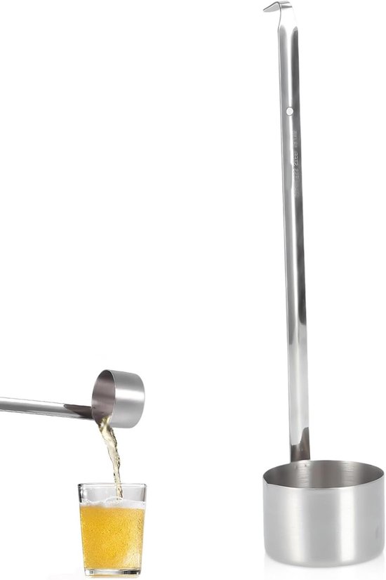 RVS Soeplepel met Lange Handgreep, Wijnlepel en Maatlepel met Haak (50ml) voor Keuken en Koken van Merkloos