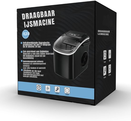 RVV® Ijsblokjesmachine - ijsmachine -ijsblokjesmakers - Supersnel ijsblokjes maken - Zwart - 23 cm x 30 cm x 29 cm van Merkloos