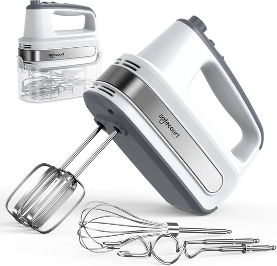 Safecourt Kitchen Handmixer – 5 snelheden + turbofunctie – kloppers, deeghaken & garde – Incl. opbergbox – Krachtig & stil – Lichtgewicht van Safecourt Kitchen