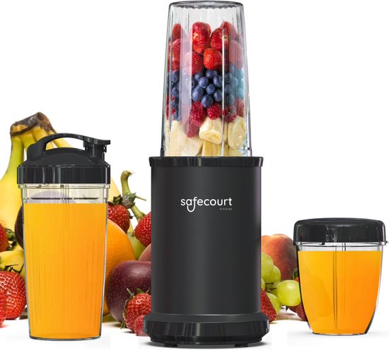 Safecourt Kitchen Power Blender - 1000 watt - blender to go - smoothie blender - Incl. receptenboek - Zwart van Safecourt