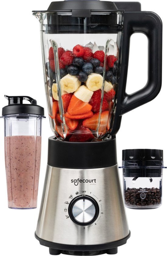 Safecourt Kitchen Power blender - 5 automatische programma's - Smoothie maker - 1000 Watt - RVS van Safecourt