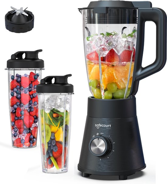 Safecourt Kitchen Power blender - 5 automatische programma's - Smoothie maker - 1300 Watt - Zwart van Safecourt