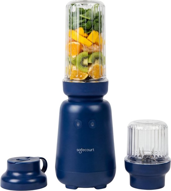 Safecourt Kitchen PureBlend - 1000W Smoothie maker - BPA vrij - inclusief to-go drinkdeksel + rietje- Premium Tritan blendbekers - Blauw van Safecourt