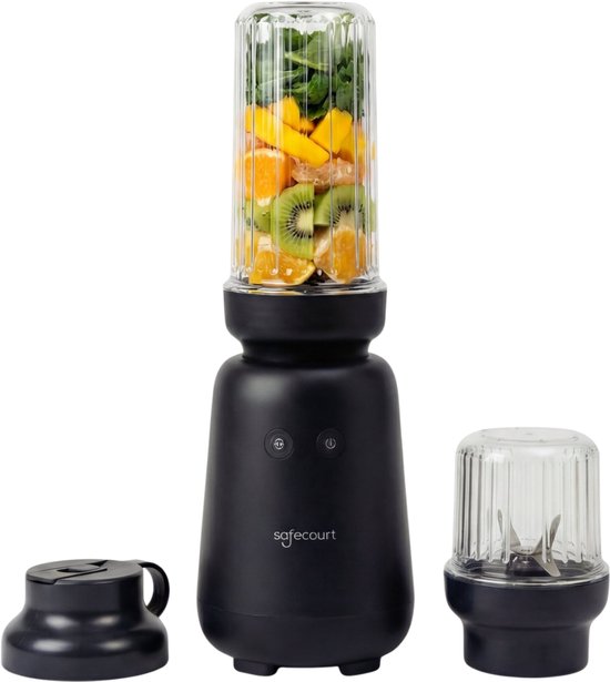 Safecourt Kitchen PureBlend - 1000W Smoothie maker - BPA vrij - inclusief to-go drinkdeksel + rietje- Premium Tritan blendbekers -Zwart van Safecourt