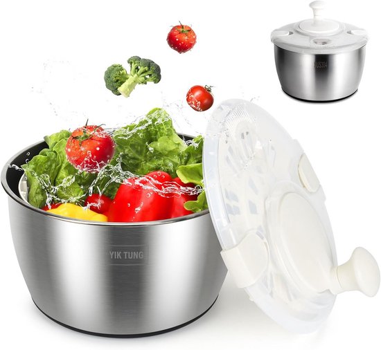 Salad Centrifuge 4.8L - RVS Slacentrifuge met Antislipvoet en Transparant Deksel