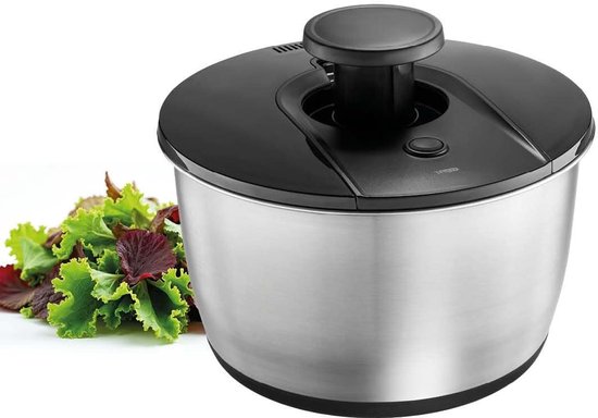 Salade centrifuge - Groente droger - Salade bereiden - Innovatief push mechanisme - 5 liter - Zilverkleurig
